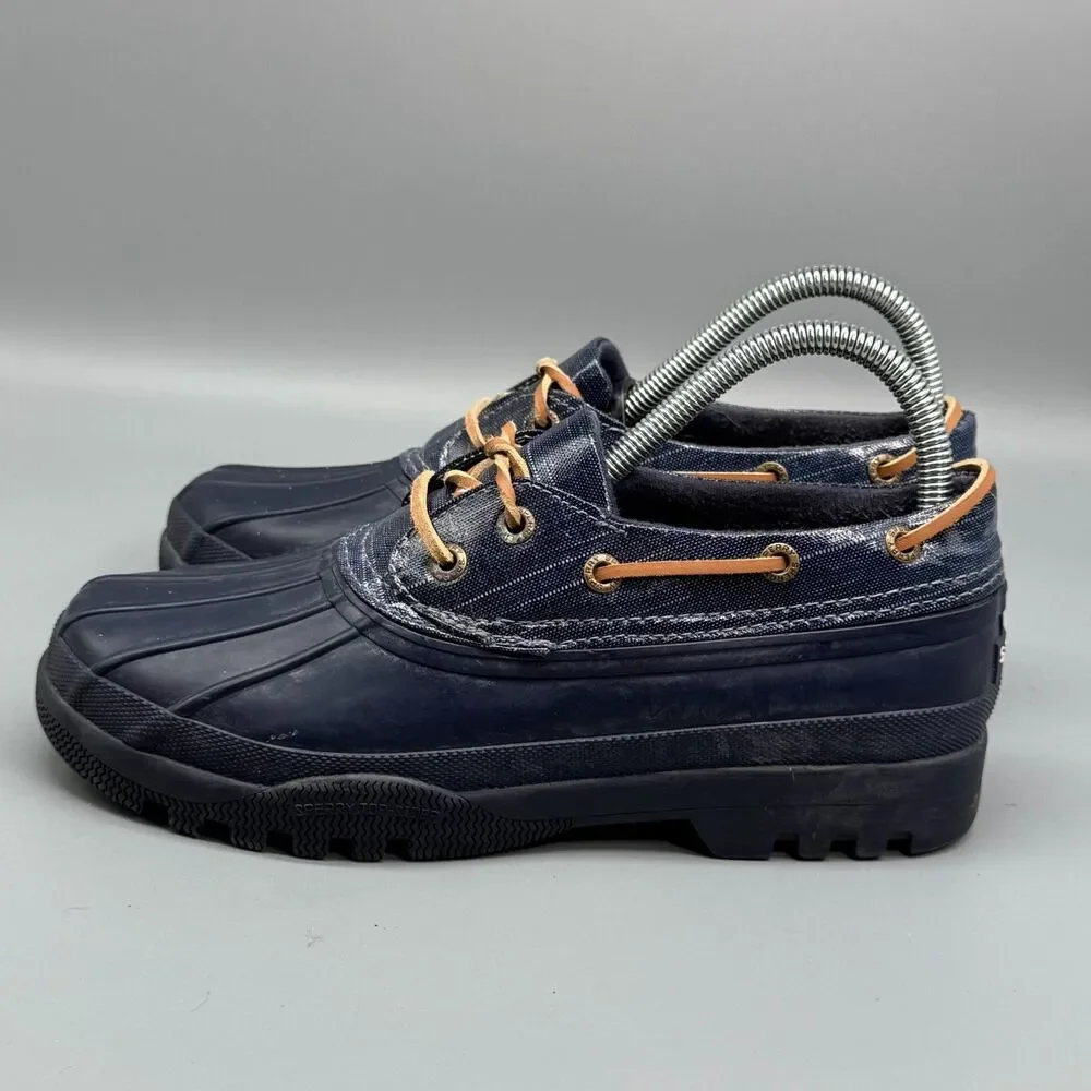 Sperry Top-Sider Women's 7.5 Navy Blue Rubber Rain Boots Lace-Up Waterproof